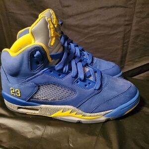 Jordans Blue and Yellow Suede  High-Top Sneakers